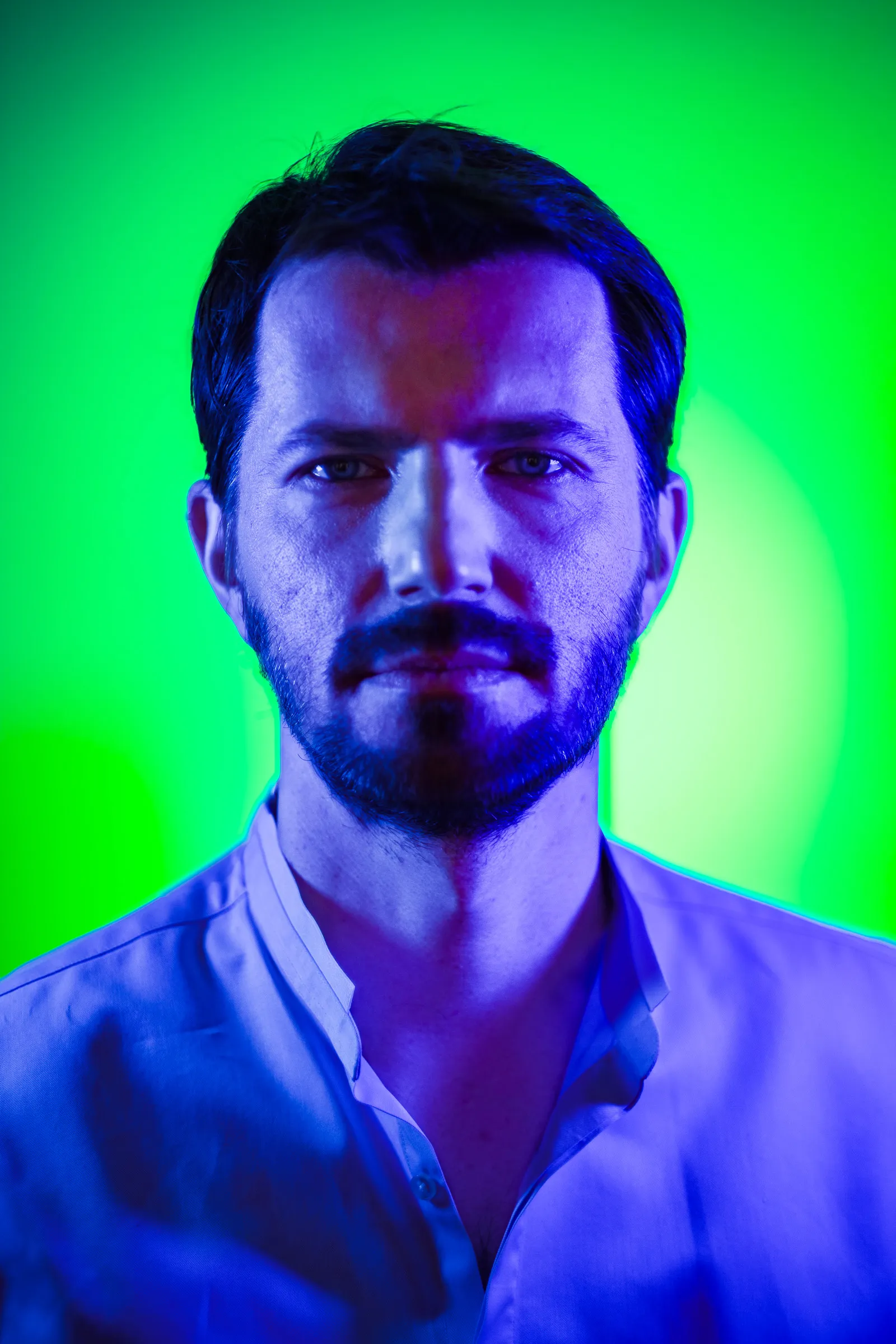Martin Rajcan Headshots - Sci-fi concept portrait, green and blue gelled lighting